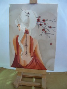 Geisha sur Plaque Porcelaine . 302 x 212