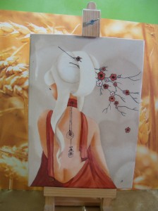 Geisha sur Plaque Porcelaine . 302 x 212