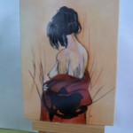 Femme brune au dos nu. Sur porcelaine entièrement peint à la main